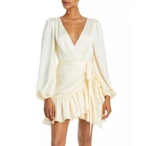 Fame And Partners The Amorette Tie Waist Ruffled Mini Dress Champagne - 0